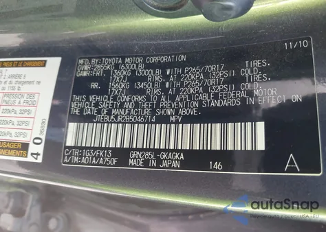 2011 Toyota 4Runner Sr5 V6 из США, поврежденный, VIN JTEBU5JR2B5046714